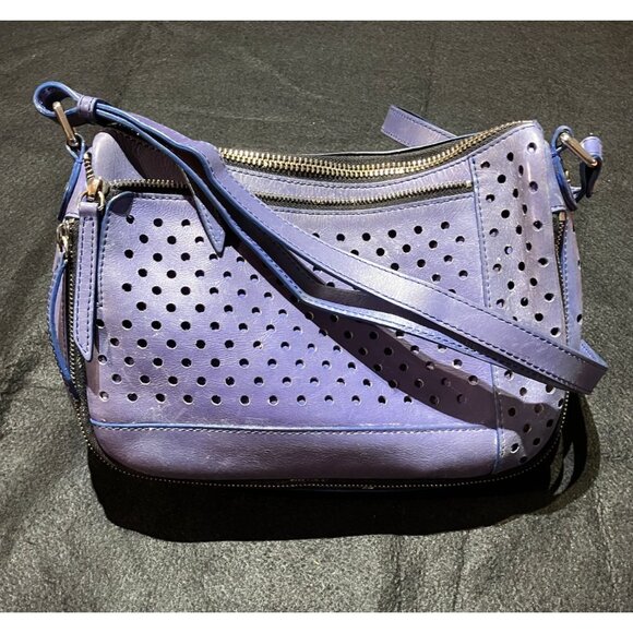 Vintage OLIVIA HARRIS Tribeca Y2K blue perforated genuine leather east-west bag - Picture 2 of 4